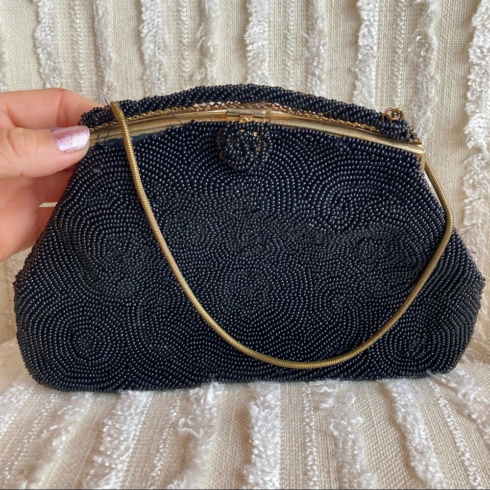 Vintage black beaded evening bag